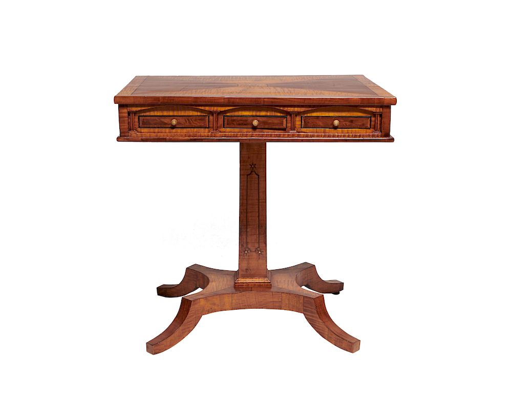 Appraisal: Austrian Biedermeier Inlaid Satinwood Pedestal Sewing Table early th century