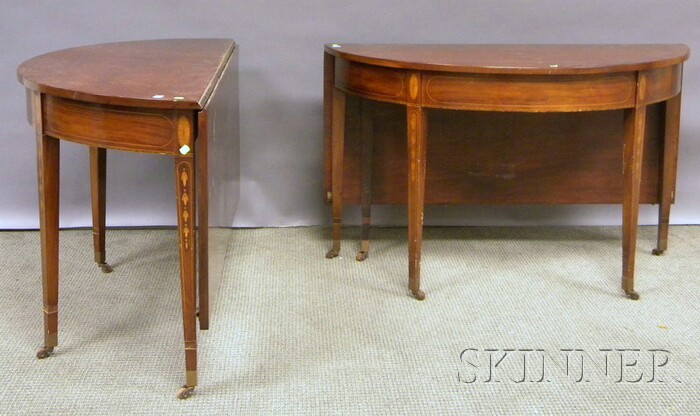 Appraisal: Federal Inlaid Mahogany Two-part Banquet Table two demilune sections each