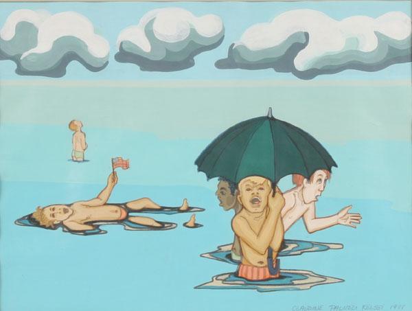 Appraisal: Claudine Paluzzi-Kelsey American b Children with Umbrella acrylic on paper