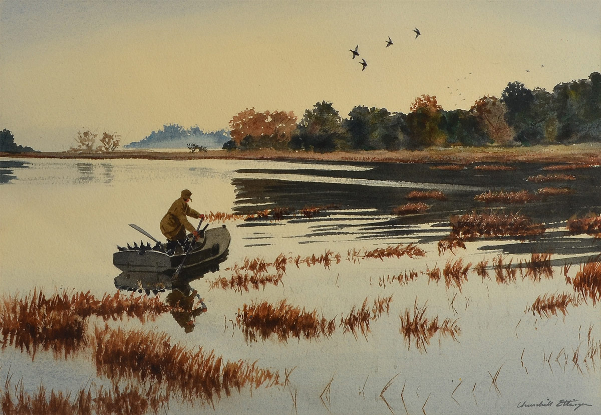 Appraisal: ETTINGER Churchill American - ''Early Arrivals'' Depicts a Hunter Rowing