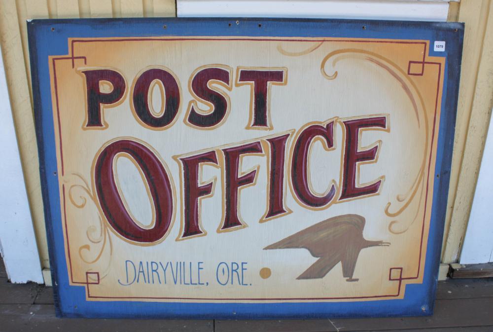 Appraisal: POST OFFICE DAIRYVILLE ORE' SIGN hand painted plywood x inches