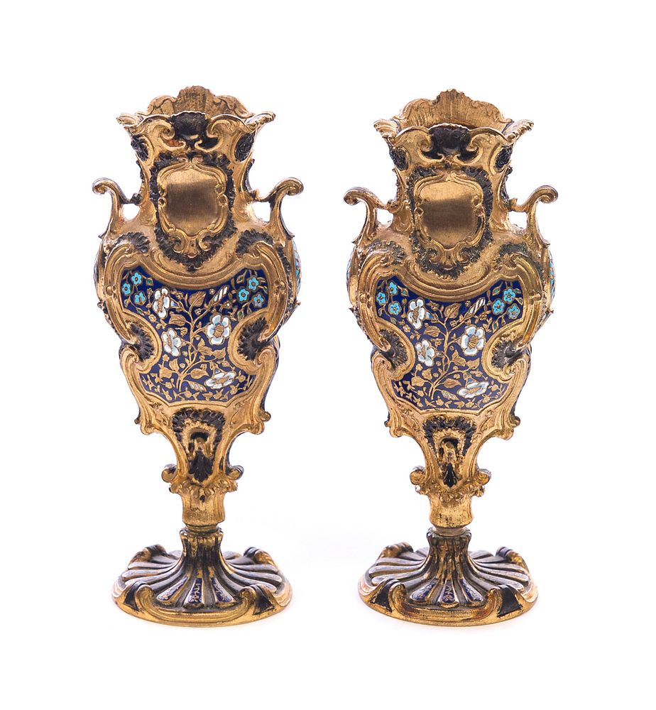 Appraisal: Pr Gilt Bronze and Champlev Enamel Vases Pr Gilt Bronze