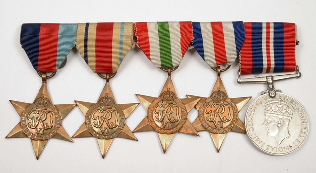 Appraisal: A SUITE OF FIVE WORLD WAR II CAMPAIGN MEDALS including