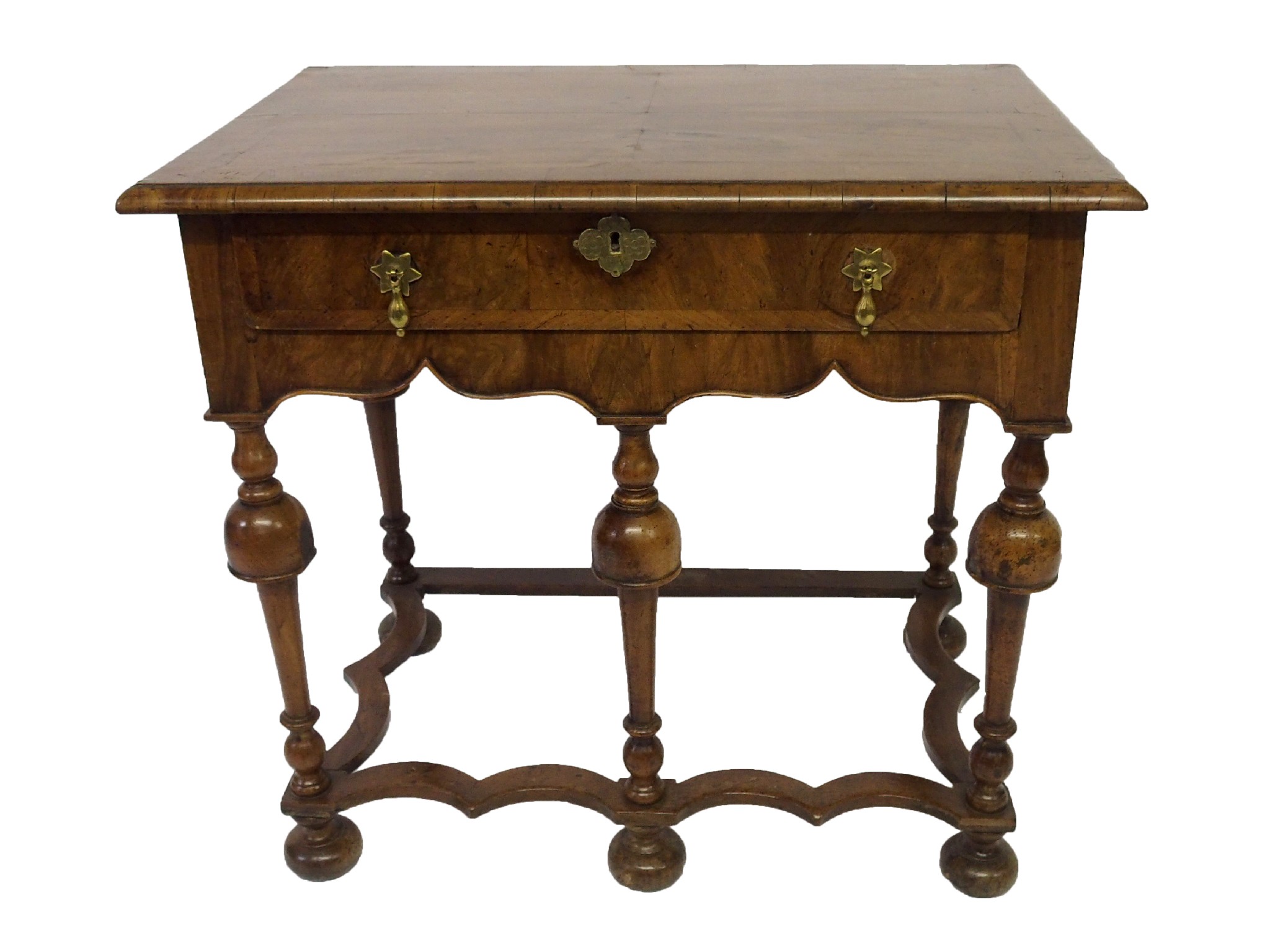 Appraisal: A th Century style walnut lowboywith single drawer above shaped