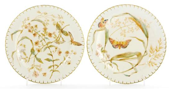 Appraisal: Pair of Derby porcelain plates circa finely-painted similar botanical scenes