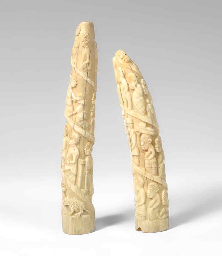 Appraisal: CARVED AFRICAN PIECE CARVED IVORY TUSK FROM CONGO Carved with