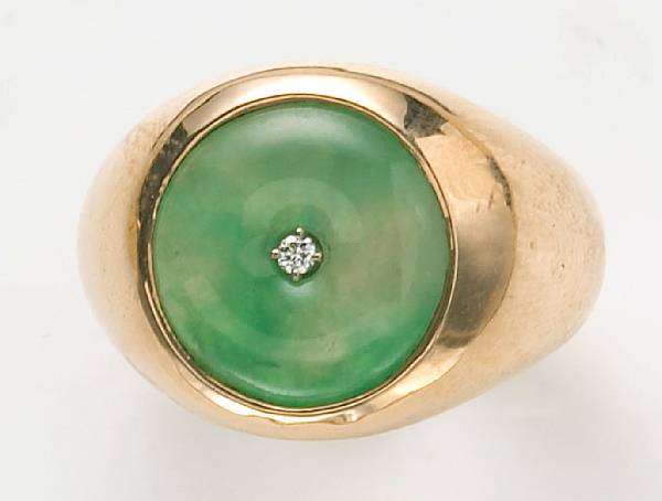 Appraisal: A jadeite jade diamond and k gold ring