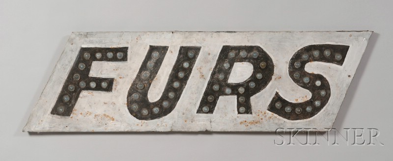 Appraisal: FURS Painted and Jeweled Zinc Trade Sign on a wood