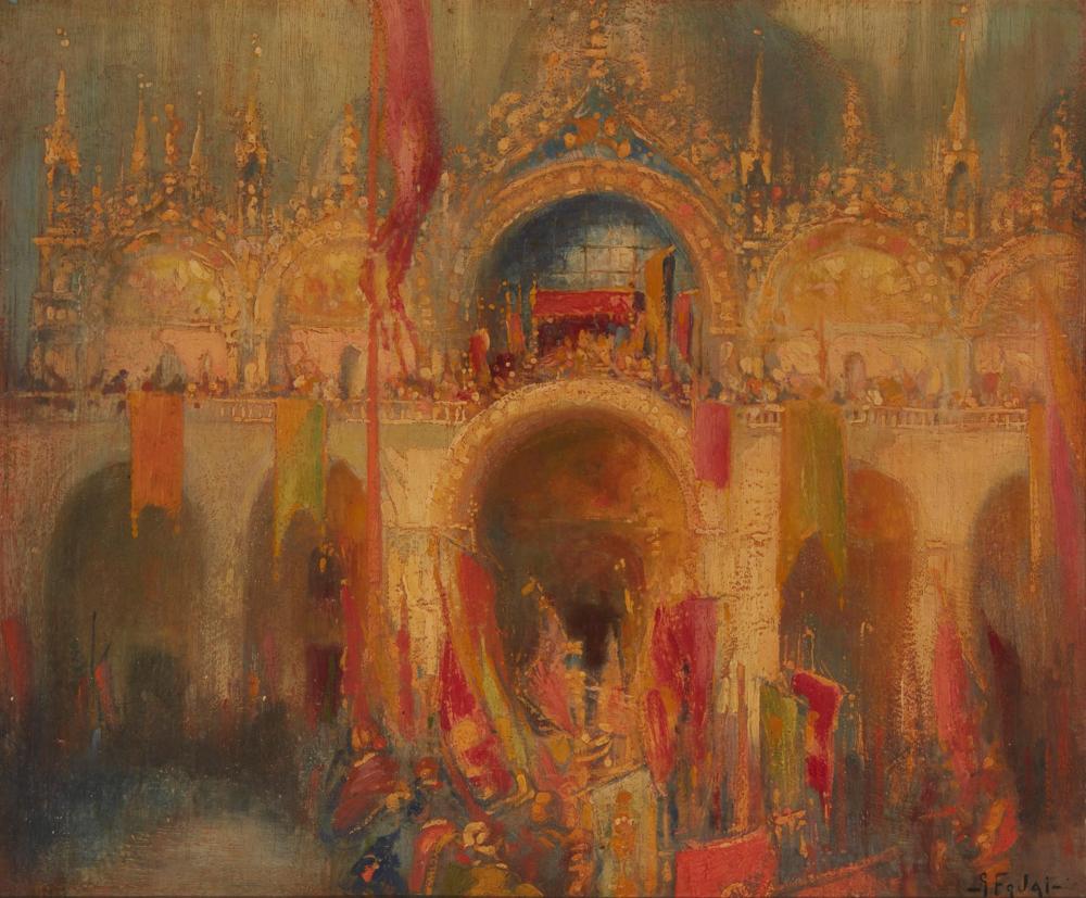 Appraisal: Gennaro Favai - Italian Procession in Front of St Mark's