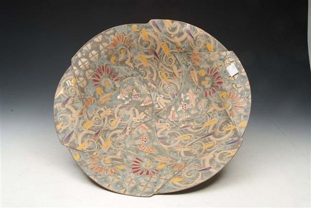 Appraisal: A STONEWARE POLYCHROME PAM WRIGHT BOWL with stylised bird and