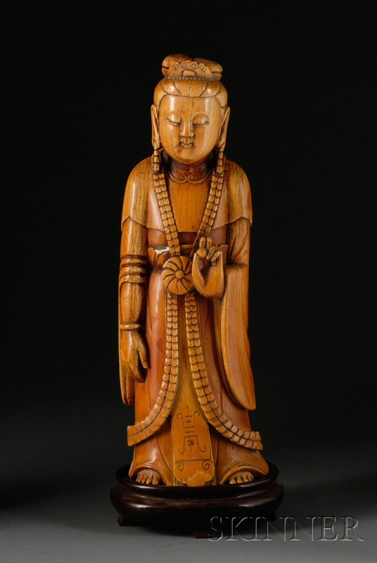 Appraisal: Ivory Carving China th th century deep honey-amber patina standing