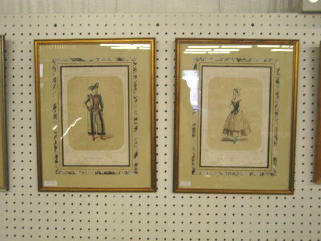 Appraisal: Pair of French Fashion Prints th century framed