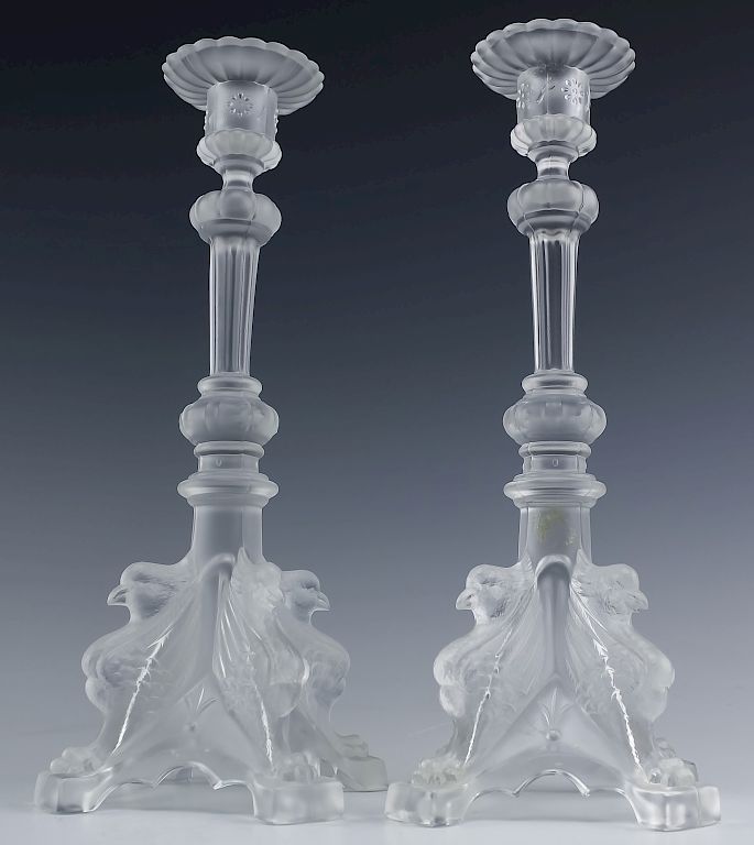 Appraisal: Val Saint Lambert PAIR French Griffon Candlesticks Pair of Val