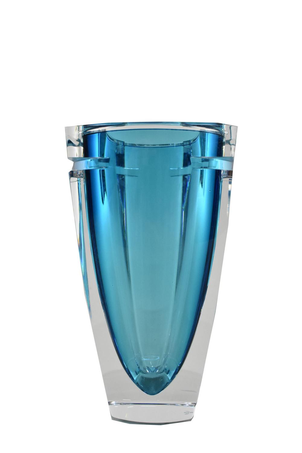 Appraisal: WATERFORD BLUE AND COLORLESS GLASS VASE marked high