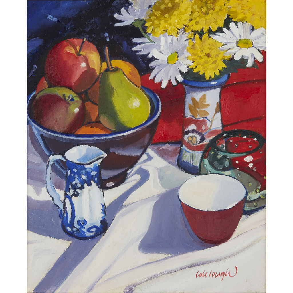 Appraisal: FRANK COLCLOUGH SCOTTISH CONTEMPORARY STILL-LIFE WITH FRUIT AND FLOWERS Signed