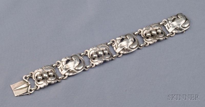 Appraisal: Silver Bracelet Georg Jensen with dove and foliage motifs silver