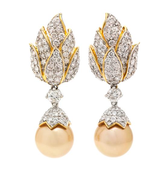 Appraisal: Sale Lot A Pair of Karat Bicolor Gold Cultured Golden