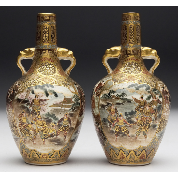 Appraisal: Nice Satsuma vases pair Meiji period double handled shapes numerous