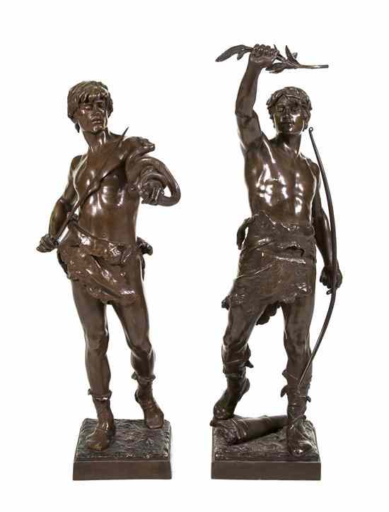 Appraisal: A Pair of French Bronze Figures Eug Marioton the first