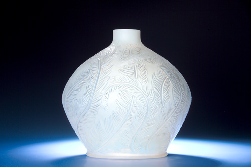 Appraisal: R LALIQUE Vase Plumes cased opalescent with gray patina ca