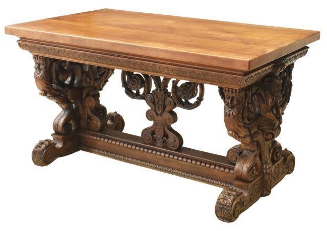 Appraisal: Exceptional Renaissance Revival walnut library table late th c substantial