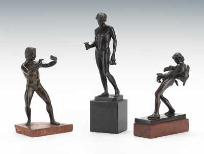 Appraisal: Three Miniature Bronze Classical Figures The first an unmarked bronze