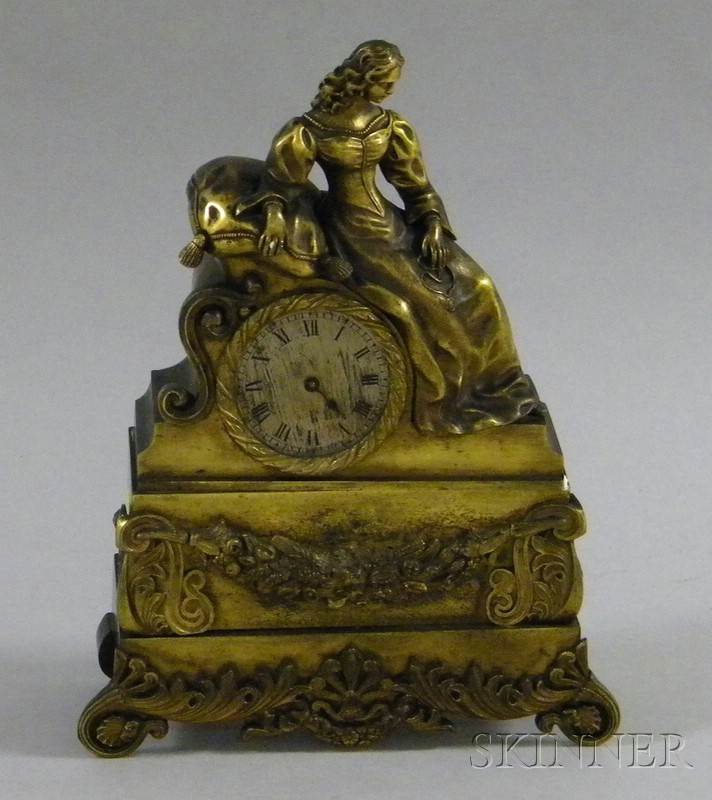 Appraisal: French Bronze Mantel Clock with female figure surmounting the in