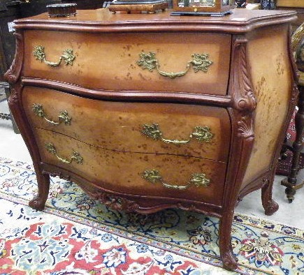 Appraisal: LOUIS XV STYLE BOMBE COMMODE of mahogany and burl maple