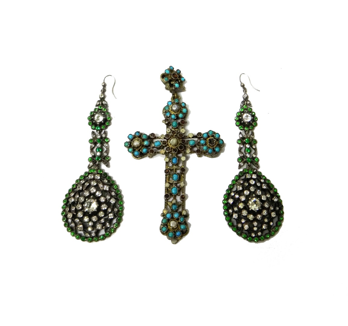 Appraisal: A pair of silver green and colourless paste set pendant