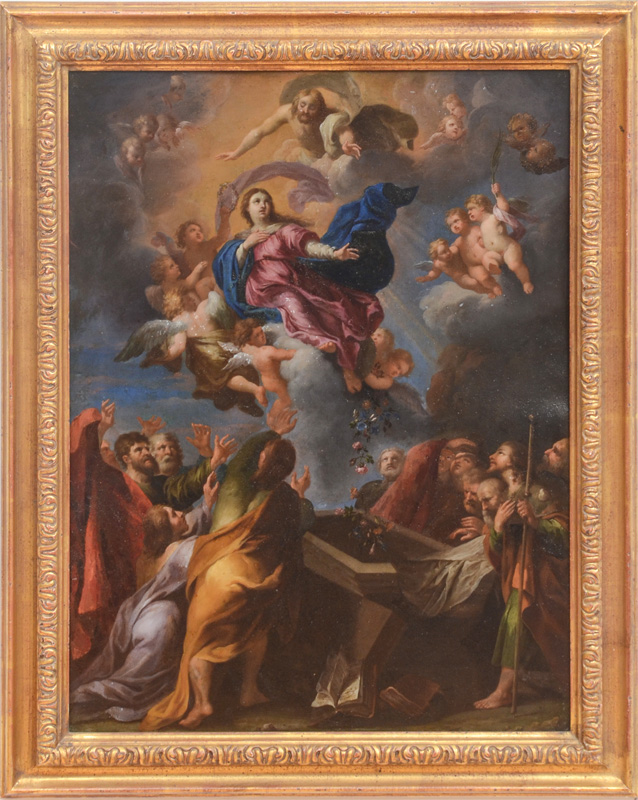 Appraisal: BOLOGNESE SCHOOL ASSUMPTION OF THE VIRGIN Oil on copper unsigned