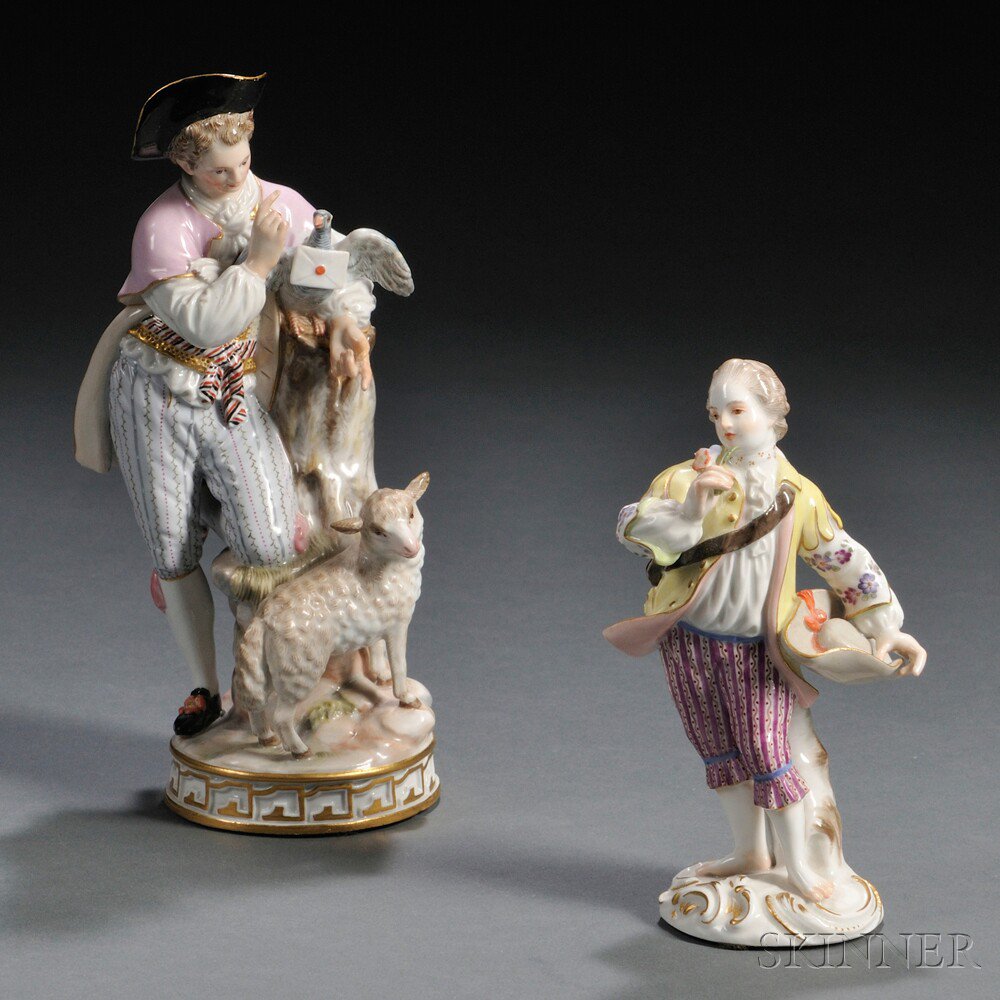 Appraisal: Two Meissen Porcelain Figures Germany th century each polychrome enamel