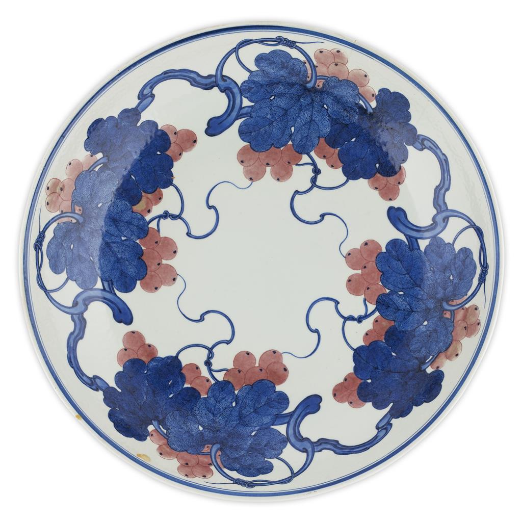 Appraisal: LARGE BLUE AND WHITE AND PEACHBLOOM 'GRAPEVINE' CHARGER QING DYNASTY