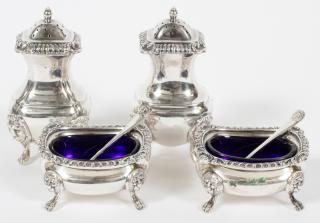 Appraisal: SHEFFIELD PLATE SILVER OPEN SALTS PEPPER SHAKERS SHEFFIELD PLATE SILVER