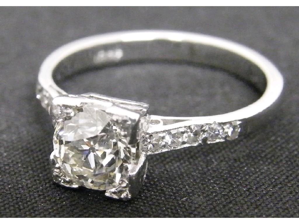 Appraisal: k white gold solitaire diamond ring in a square setting