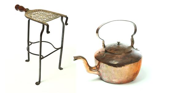 Appraisal: KETTLE AND STAND Nineteenth century Dovetailed copper kettle probably Pennsylvania