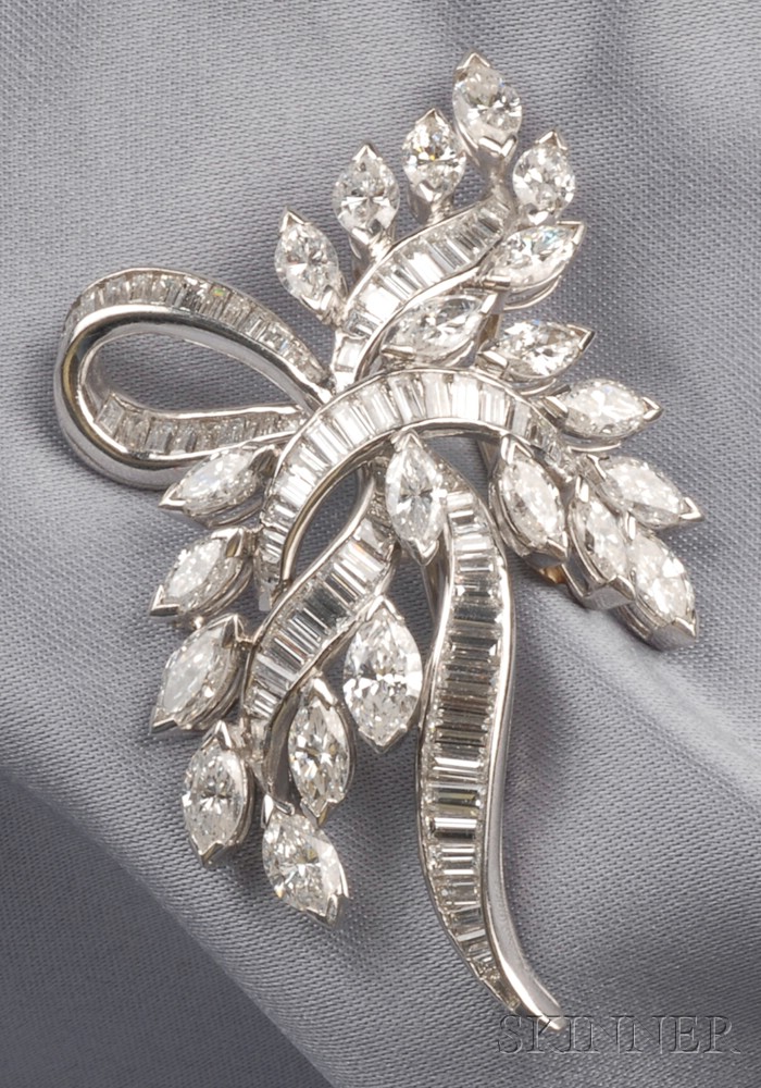 Appraisal: Platinum and Diamond Ribbon Brooch c s set throughout with