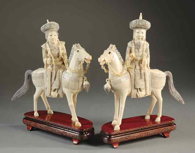 Appraisal: PAIR CHINESE IVORY CARVED FIGURES depicting the emperor and empress