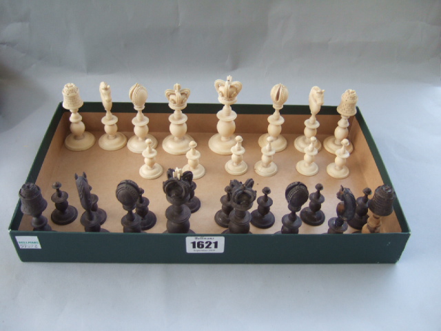 Appraisal: A stained ivory chess set th century lacking two white