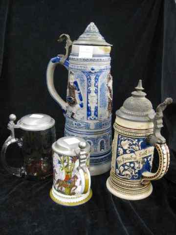 Appraisal: Steins salt glaze pottery glass porcelain tallest has repair