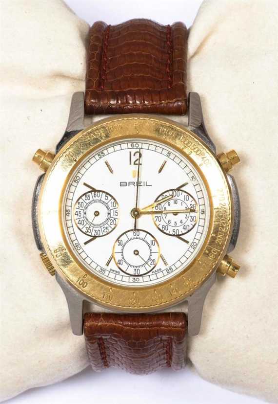 Appraisal: GENTLEMAN'S WRISTWATCH CHRONOGRAPH BREIL Steel partially gold-plated Steel case with