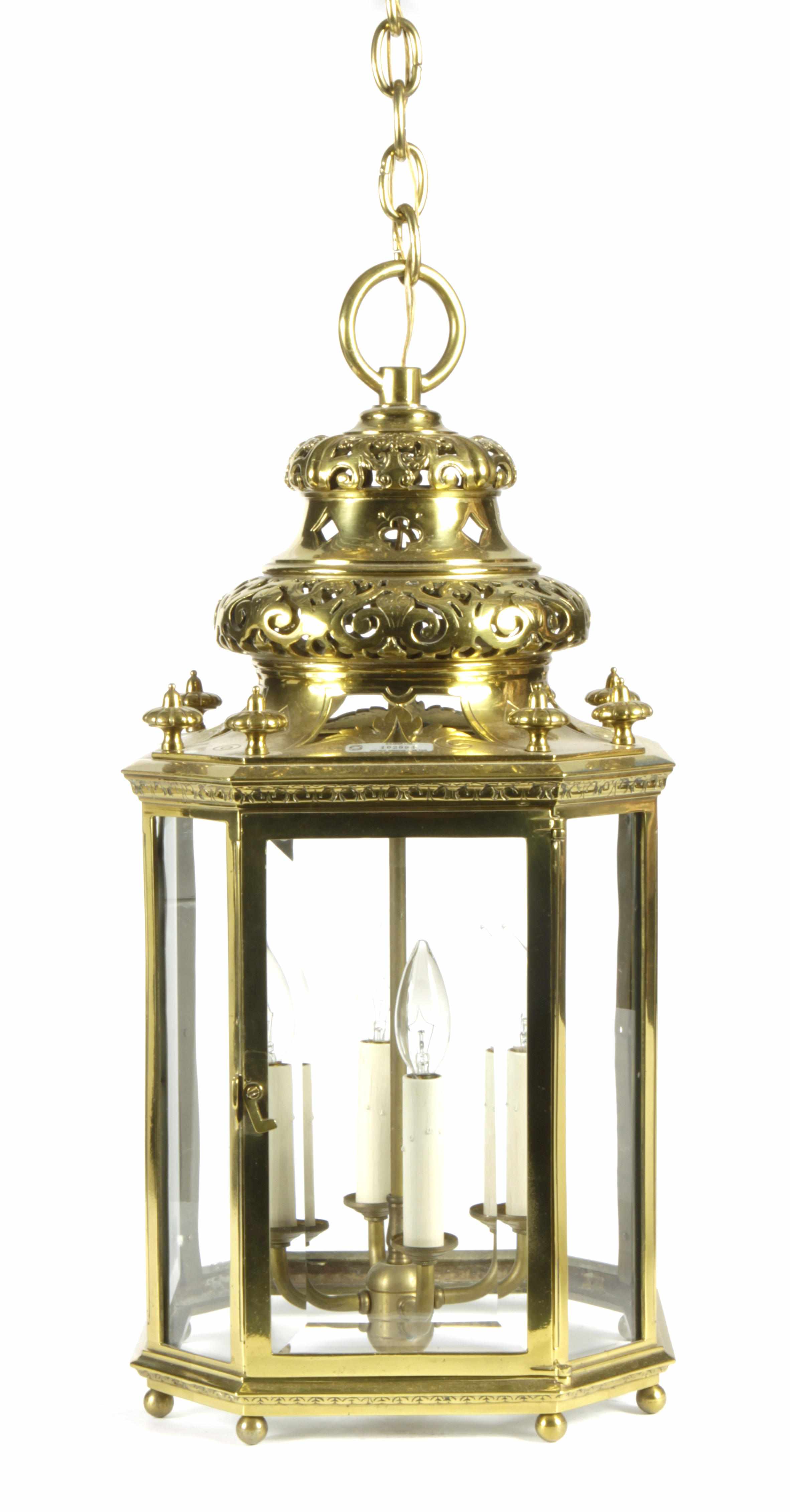 Appraisal: A contemporary gilt brass and glass hall lantern height in