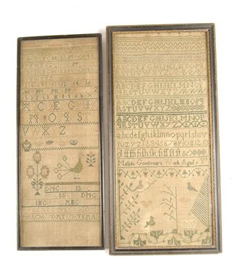 Appraisal: An th century sampler by Matilda Goodyear aged with alphabet