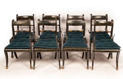 Appraisal: A set of eight Regency ebonised dining chairs with cane