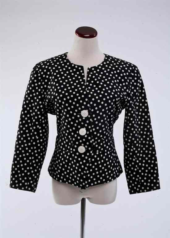 Appraisal: YVES SAINT LAURENT NAVY POLKA DOT JACKET s Cream buttons