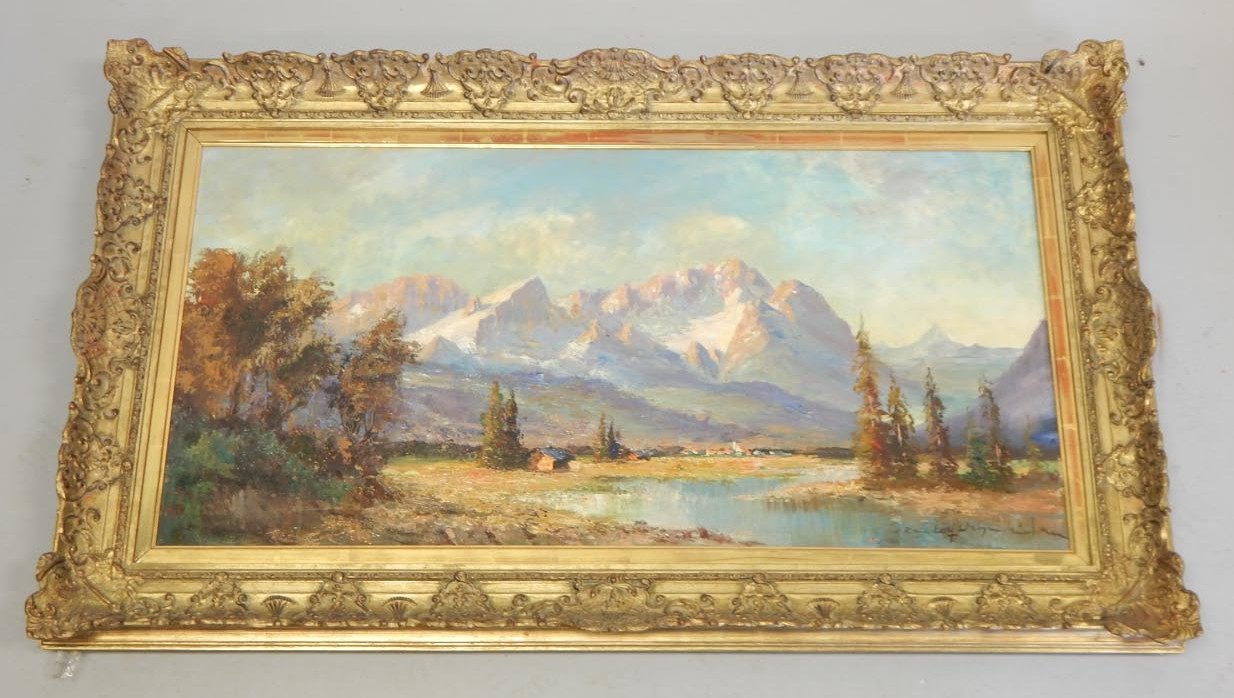 Appraisal: Randolf Wehn Alpine scene with river oil on canvas signed