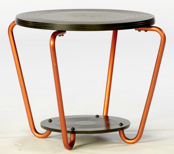 Appraisal: ART DECO Bakelite occasional table on coral aluminum frame x