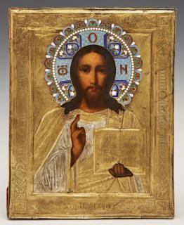 Appraisal: Russian Icon of Christ Pantocrator th c with an enameled