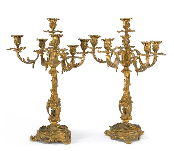 Appraisal: A pair of Louis XV style gilt bronze six light