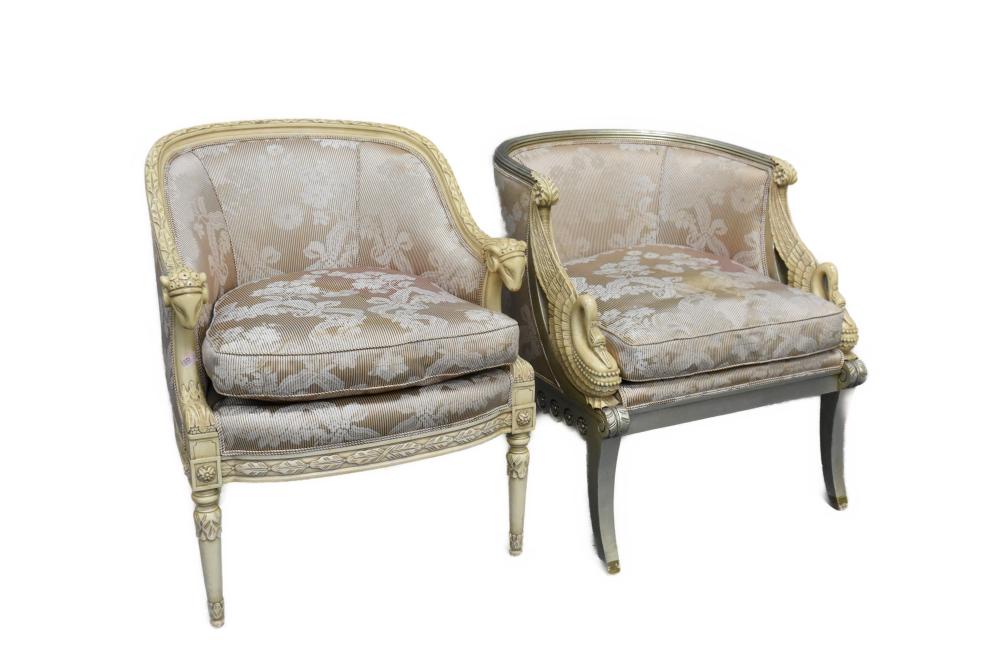 Appraisal: PAIR OF VINTAGE HOLLYWOOD REGENCY EMPIRE STYLE BERGERES th Century