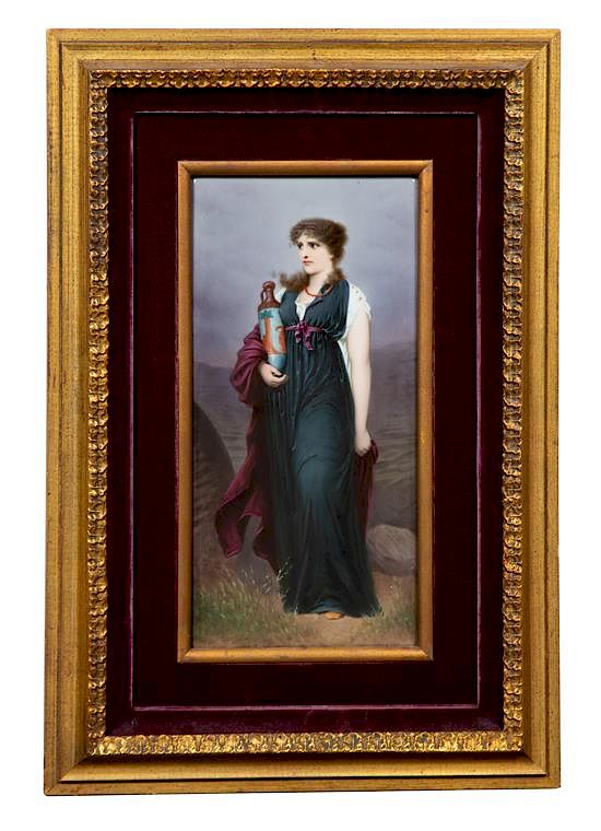 Appraisal: A KPM Plaque of Woman with Vase Height x width